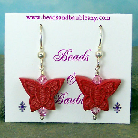 E0366 - Red Cinnabar Butterflies - 1.5" french hooks